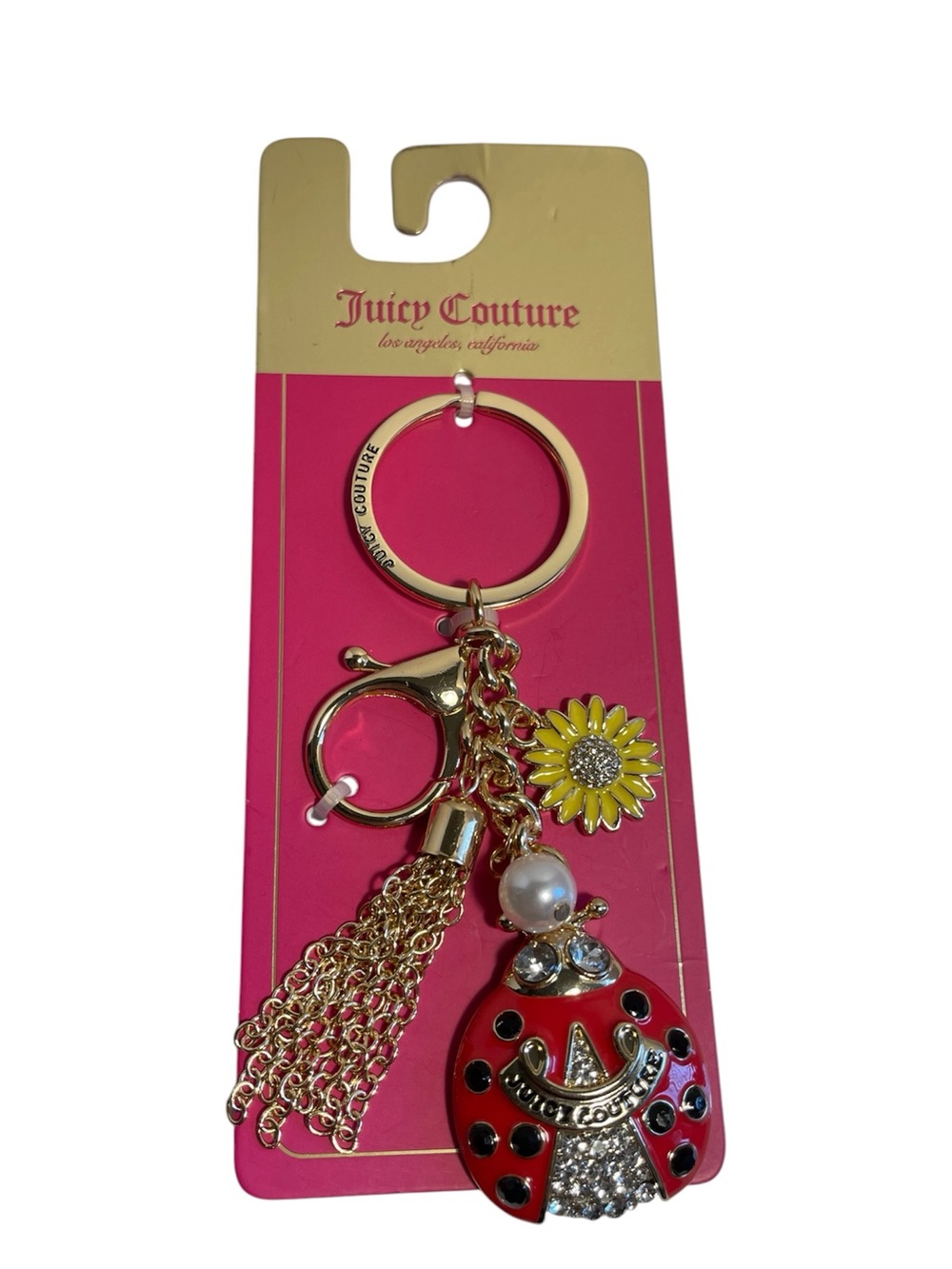 Juicy Couture Gold & Red Enamel Ladybug & Yellow Daisy Key Chain Bag Charm -NWT